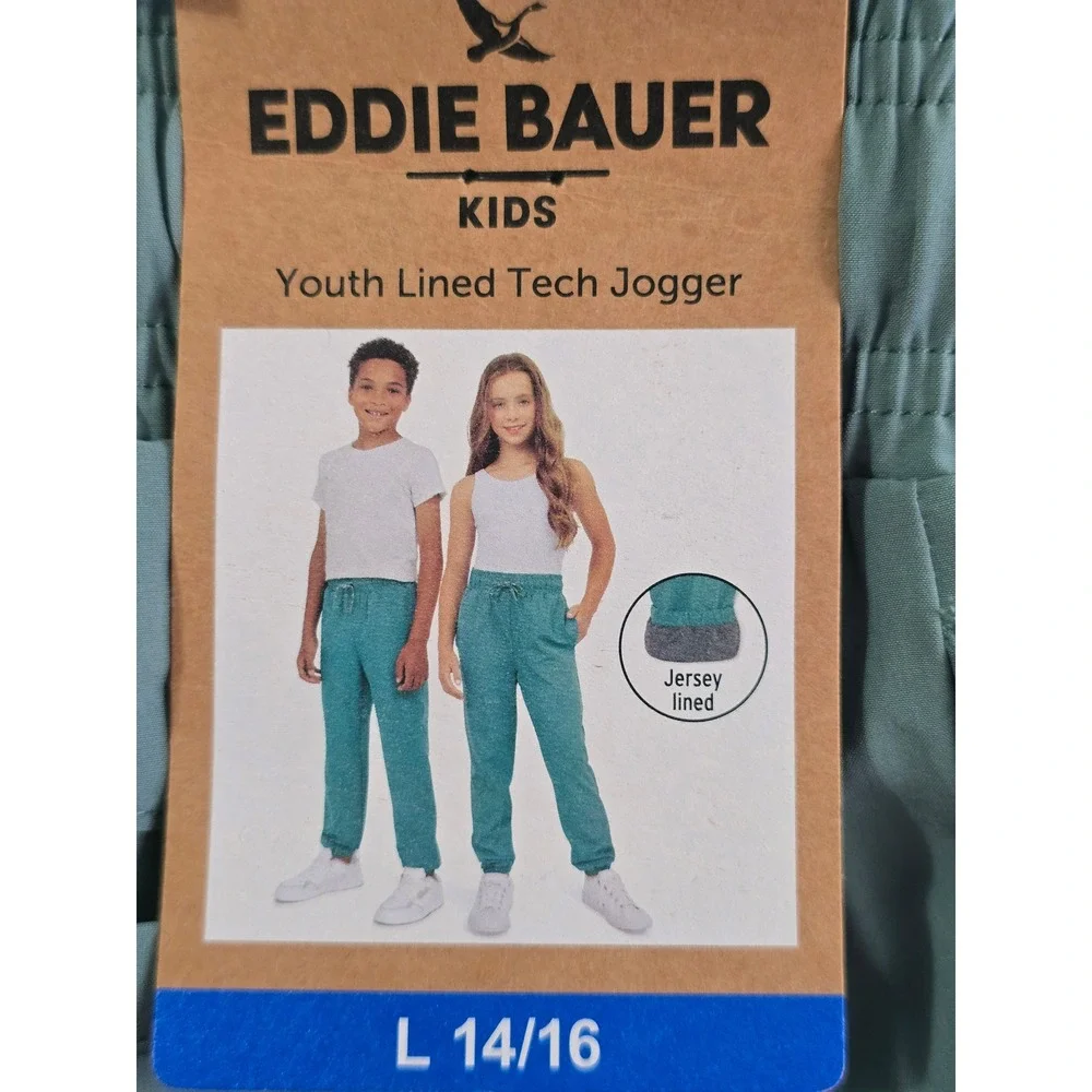 Eddie Bauer Kids Youth Lined Tech Jogger Sage Green L 14/16 Stretch Pants
